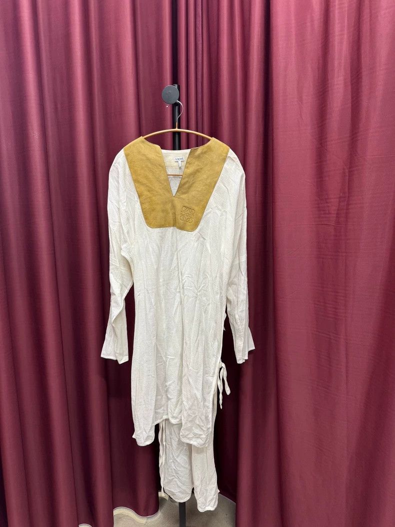 Loewe LOEWE Cotton Linen Material Patch Suede Long Sleeve Dress Size L / US 10 / IT 46 - 1 Thumbnail