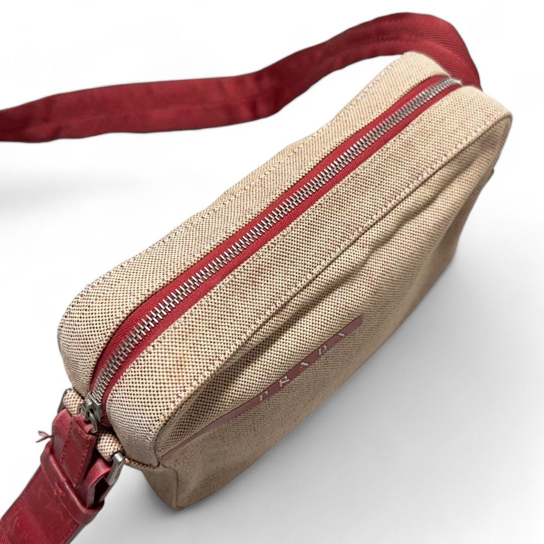 Prada Prada Sport - Canvas Red Leather Shoulder Bag Beige Camera Size ONE SIZE - 5 Thumbnail