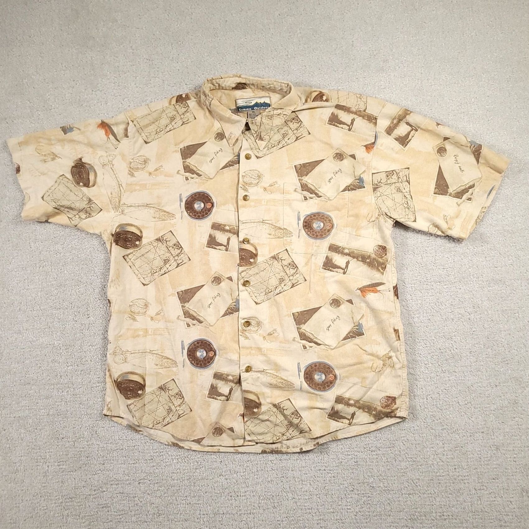 Vintage Summa Shirt Mens XL Silk Blend Hawaiian Beach Aloha Short Sleeve Button-Up Collared Beach Theme Beige" Size US XL / EU 56 / 4 - 2 Thumbnail