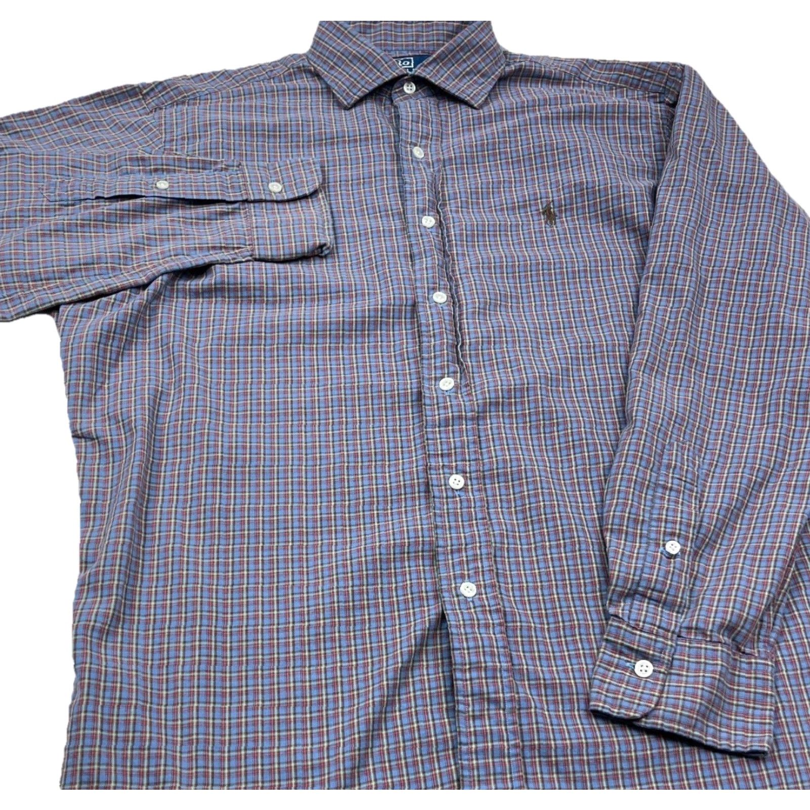 Polo Ralph Lauren VINTAGE Polo Ralph Lauren Flannel Shirt Men Large Blue Brown Button Up Stanton Plaid A11 Size US L / EU 52-54 / 3 - 5 Thumbnail