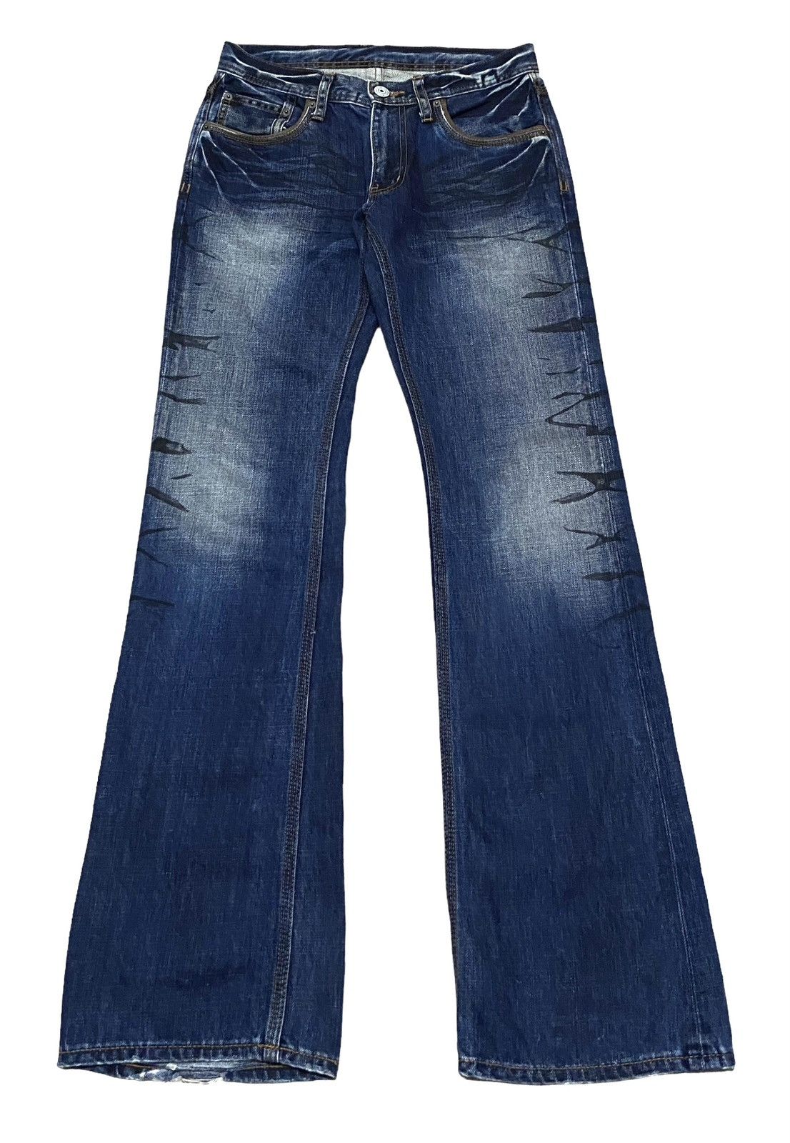Le Grande Bleu (L.G.B.) Rare Design Vintage Edge Rupert Waxed Flared Jeans 1990s Size US 30 / EU 46 - 1 Thumbnail