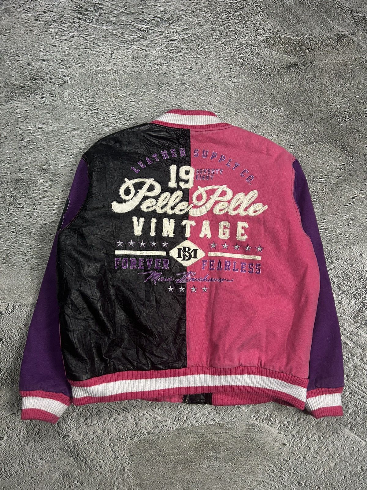 Marc Buchanan Pelle Pelle leather jacket black pink purple big logo Y2K Size US XL / EU 56 / 4 - 8 Thumbnail