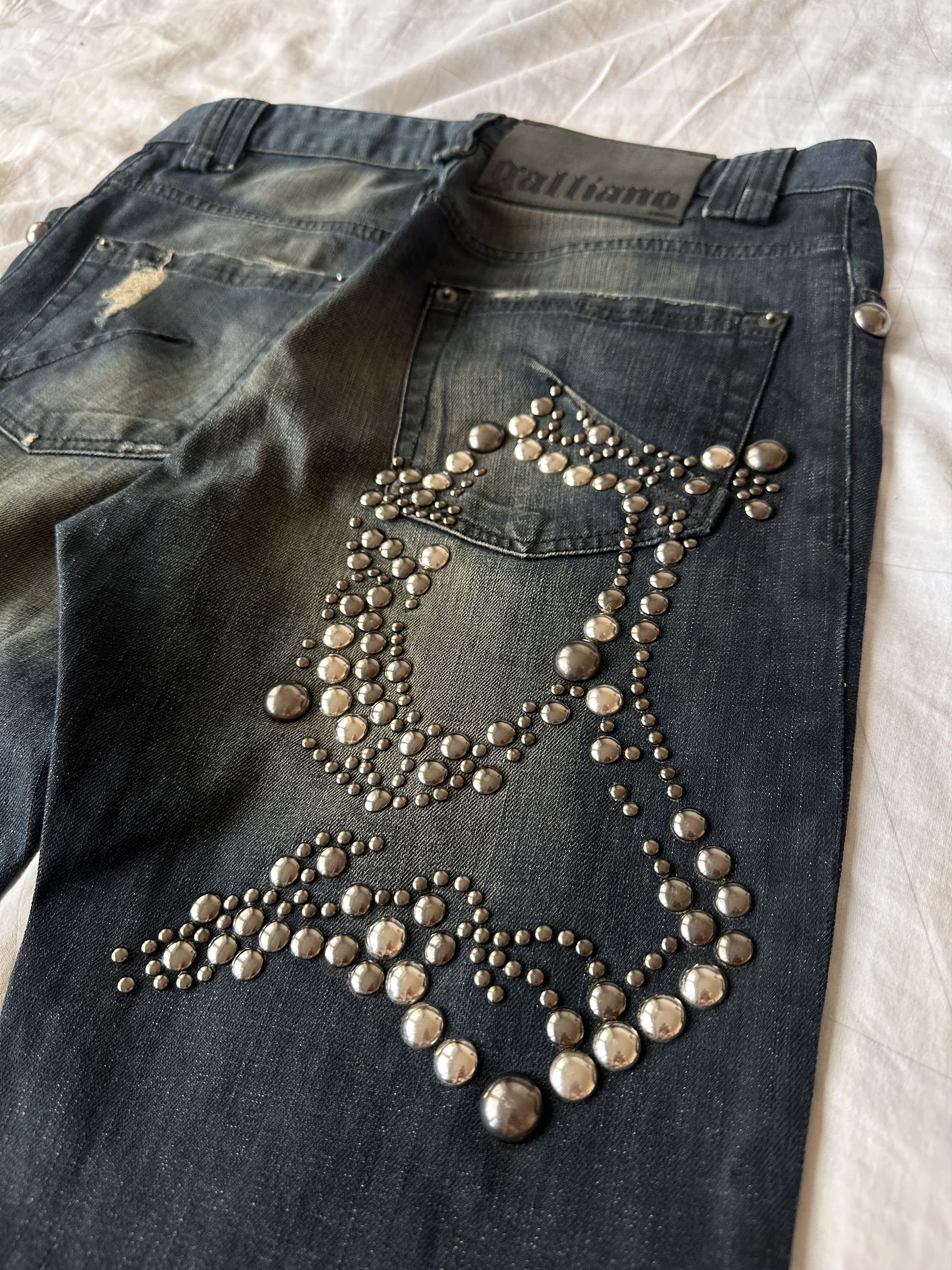 John Galliano Galliano Dark Navy Studded Logo Denim Y2K Size US 30 / EU 46 - 3 Thumbnail