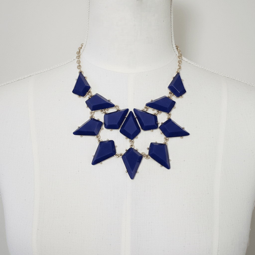 Forever 21 Forever21 17-19" Statement Necklace Blue Plastic Gems Gold Size ONE SIZE - 3 Thumbnail