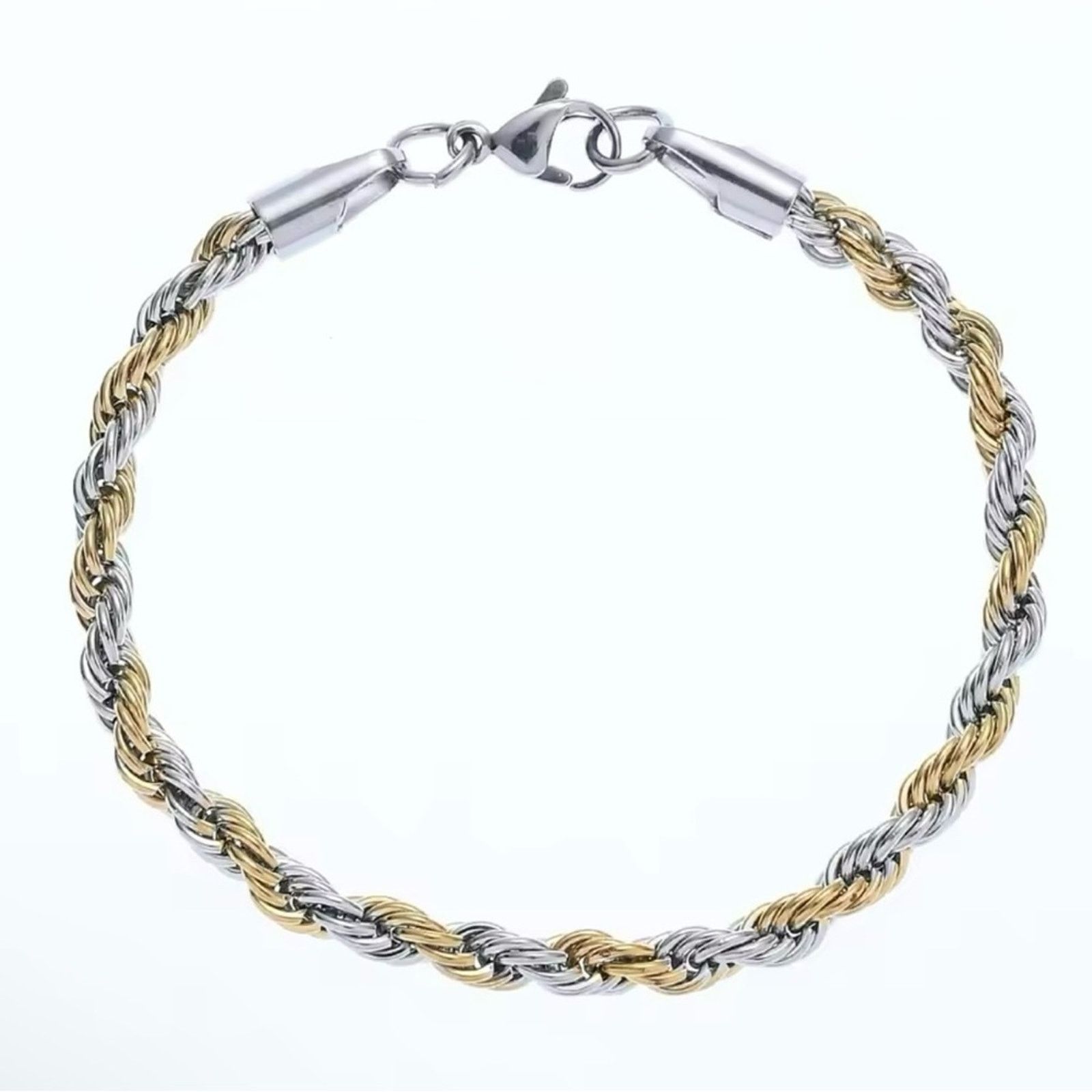 Other Stainless Steel Half Gold Silver Twist Chain Bracelet 8” Size ONE SIZE - 4 Thumbnail