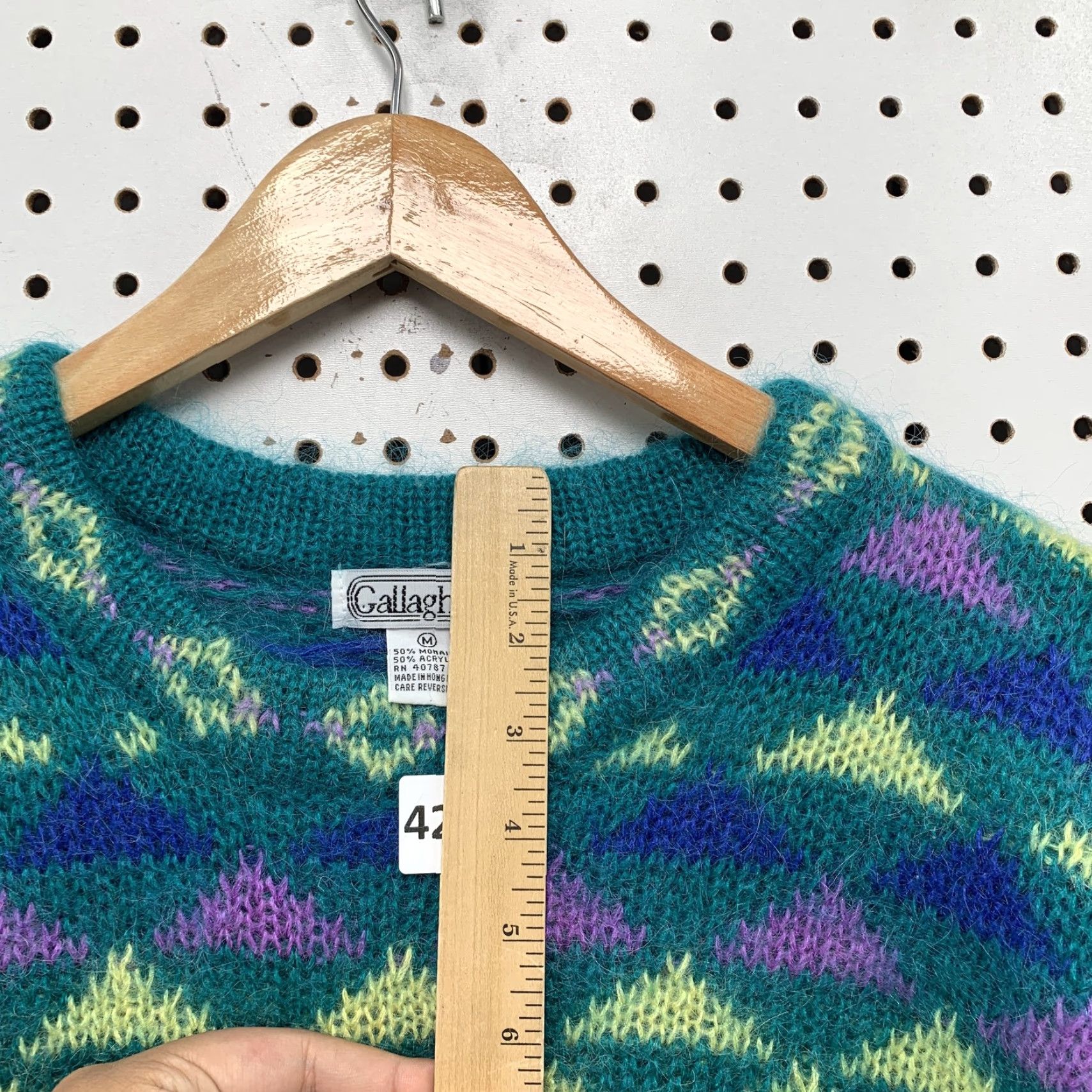 Vintage VINTAGE Gallagher Mohair Womens M Green Purple Snowflake Knit Crew Neck Sweatshirt Size M / US 6-8 / IT 42-44 - 7 Thumbnail
