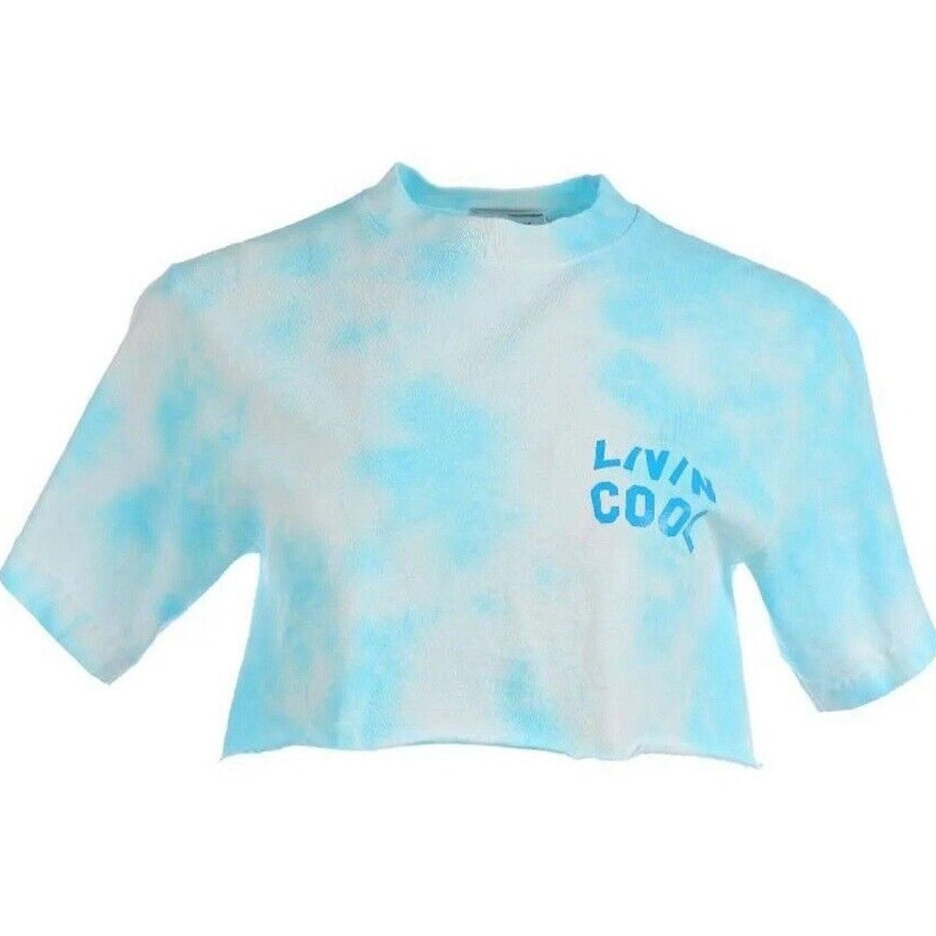 Other Livin Cool Pale Blue White Tie Dye Livin Cool Logo Crop Tee Size XS / US 0-2 / IT 36-38 - 1 Thumbnail