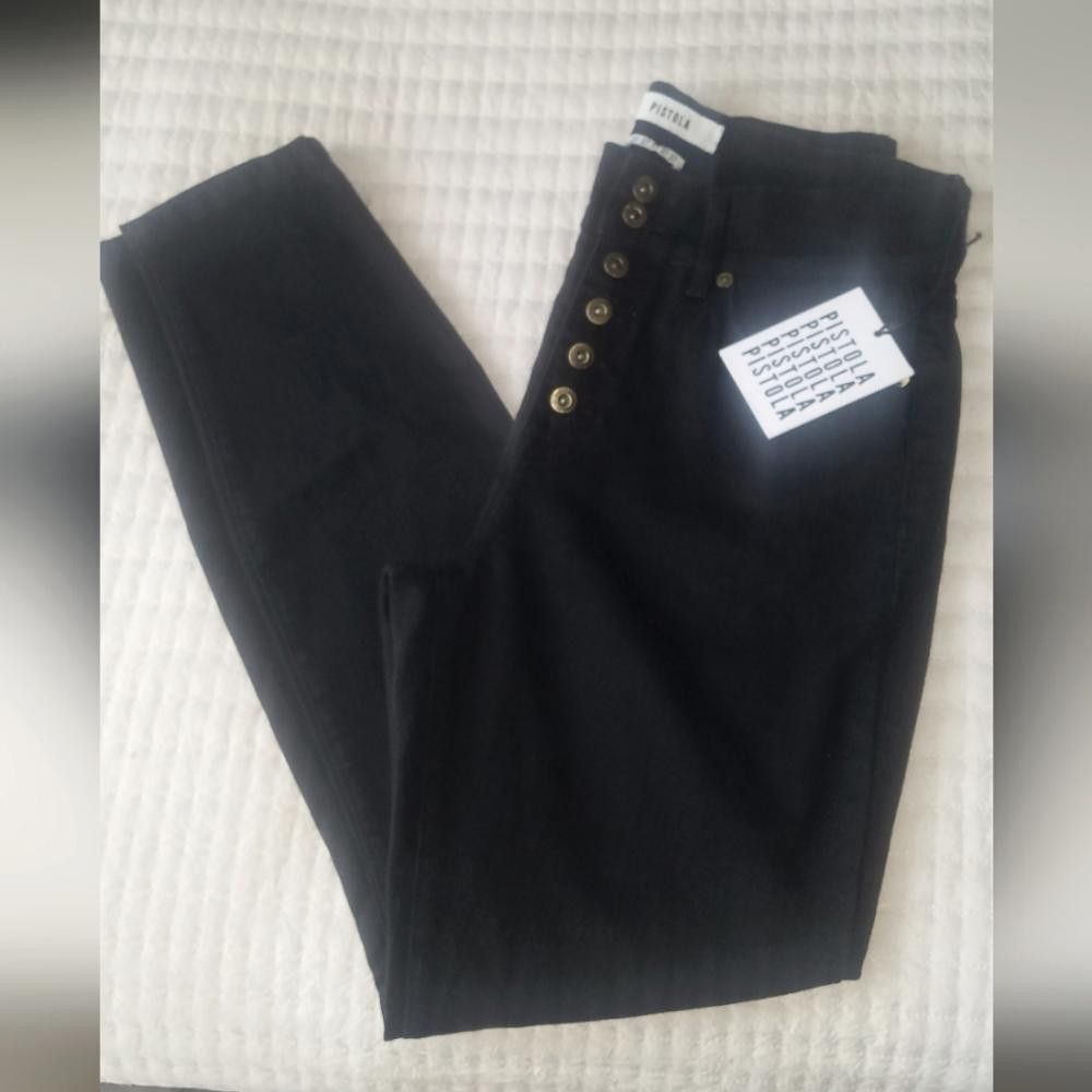 Designer NWT Pistola Black Buttonfly Jean's Size 27 Size 27" / US 4 / IT 40 - 1 Thumbnail