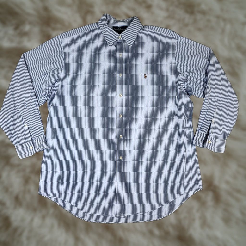 Ralph Lauren Ralph Lauren Shirt Mens 16.5 Blue Pony Striped Dress Button Up Long Sleeve Size 46R - 1 Thumbnail