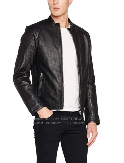 Schott Schott NYC Men's Black Cowhide Stand Collar Slim Leather J Size US L / EU 52-54 / 3 - 1 Thumbnail