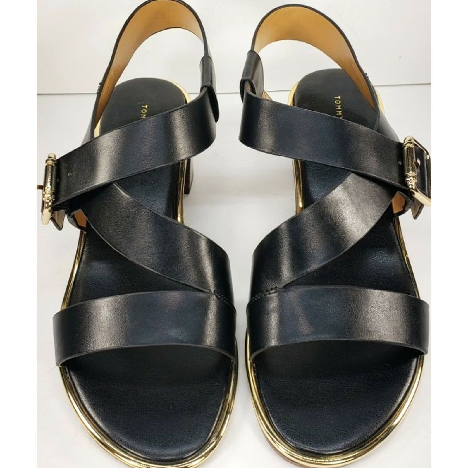 Tommy Hilfiger Tommy Hilfiger Konas Women's Sandal T-Strap Black Leather 9M Heel Low Block Strappy Size US 9 / IT 39 - 5 Thumbnail