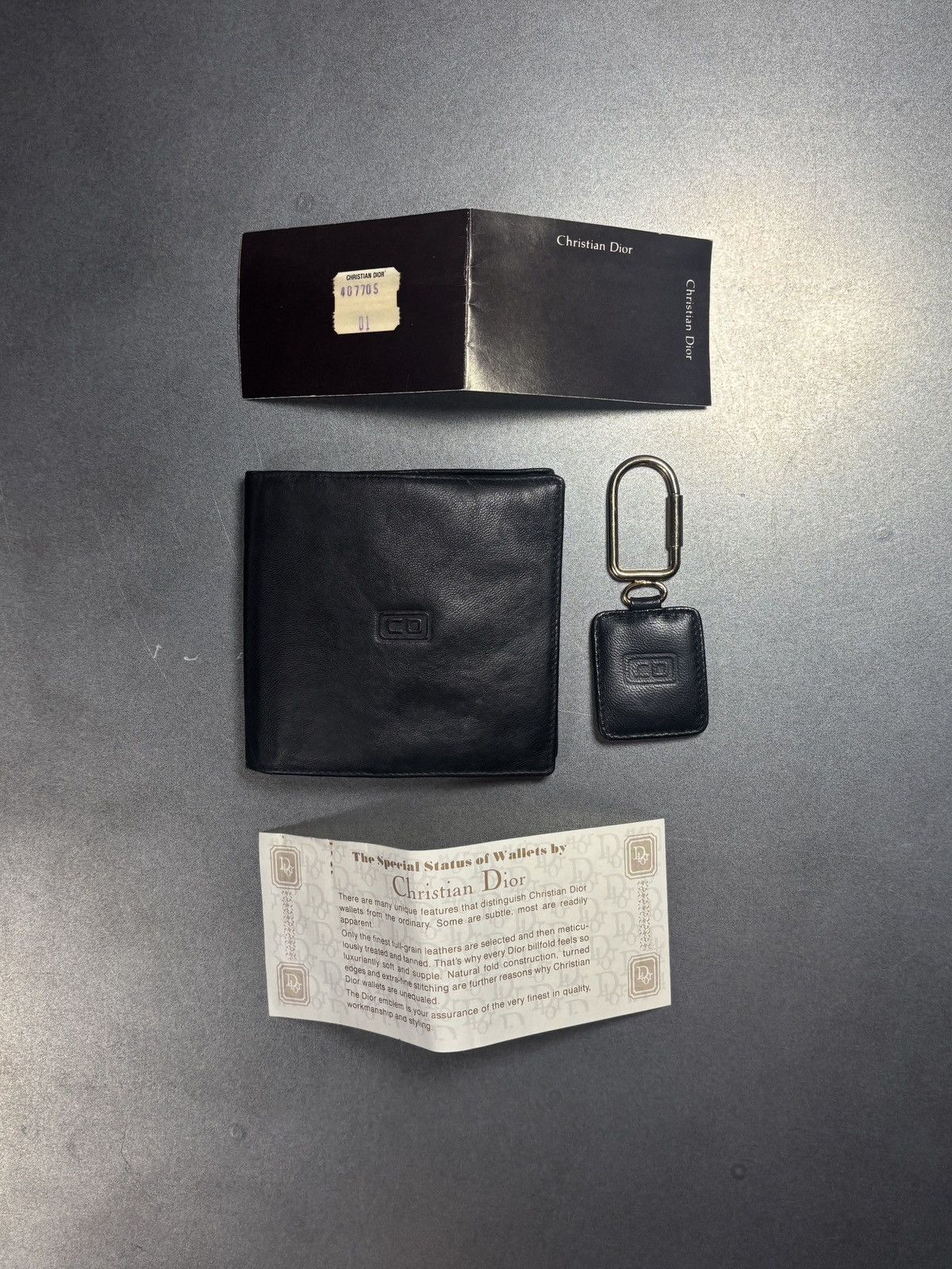 Vintage Christian Dior Wallet Keychain Leather Spain 90s 80s