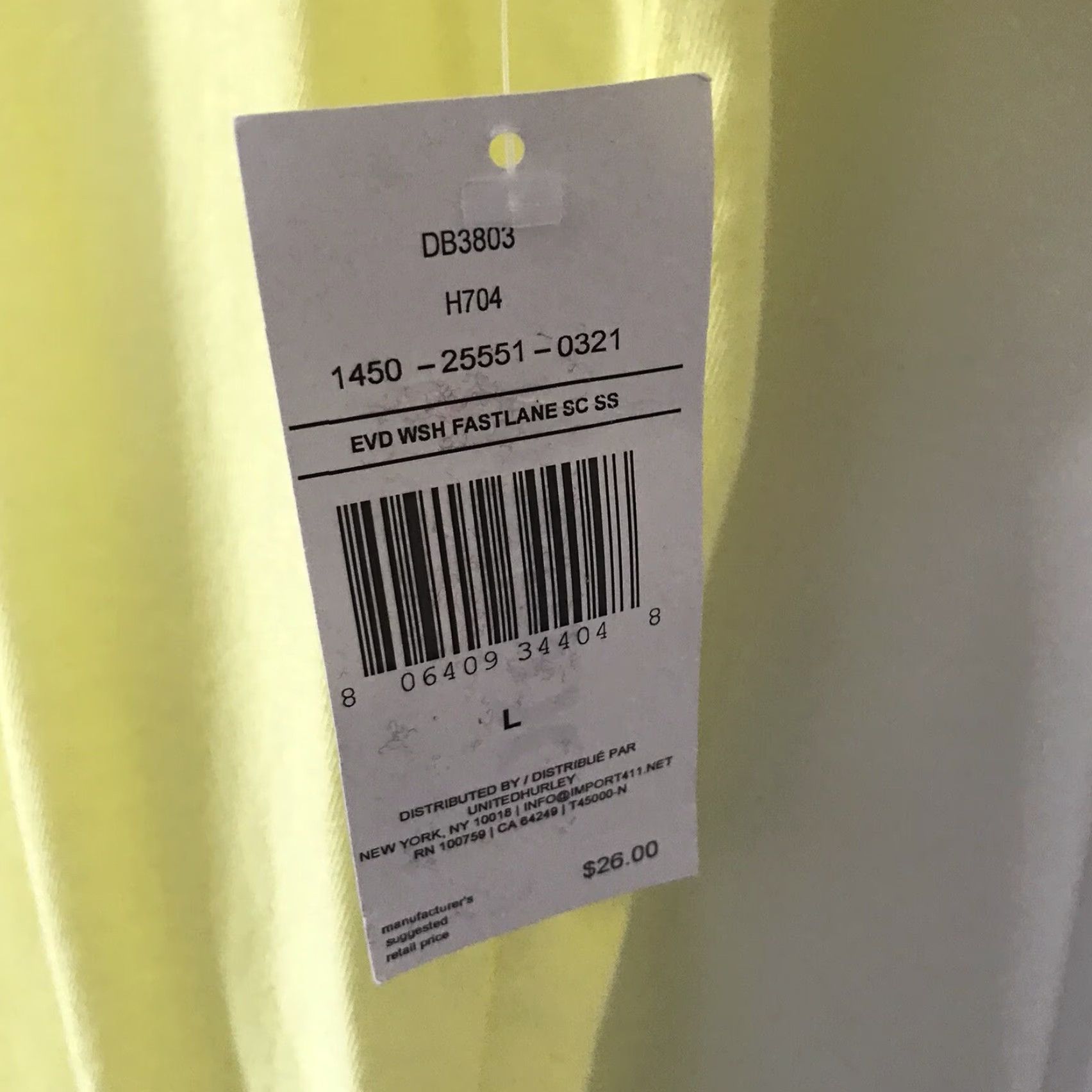 Hurley Hurley Tee Mens Large Fastlane Everyday Wash T-Shirt Yellow 100% Cotton Size US L / EU 52-54 / 3 - 6 Thumbnail
