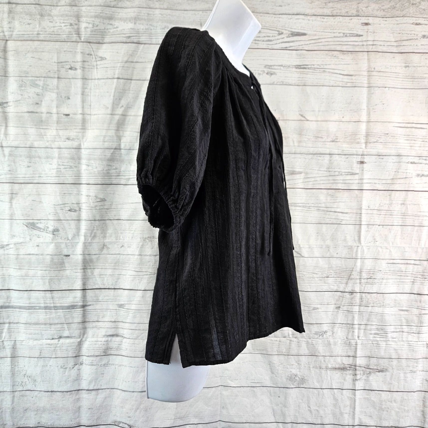 Loft LOFT Ann Taylor Womens Top XS Solid Black Cotton V-Neck Short Sleeve Blouse Shirt, XS, Women Size XS / US 0-2 / IT 36-38 - 3 Thumbnail