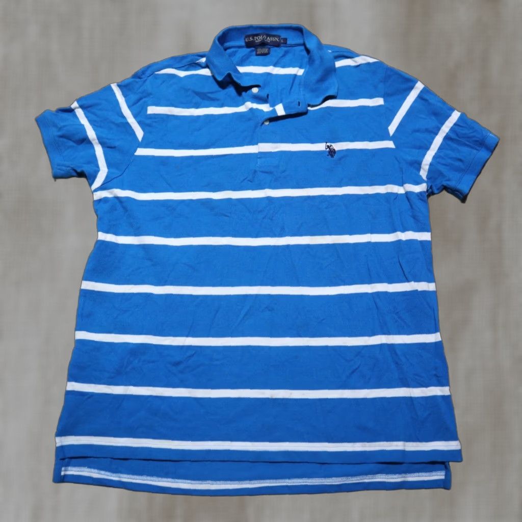 Vintage US Polo Assn Polo Shirt Men Large BLUE Striped Short Sleeve Polo Shirt 100% Cotton Size US L / EU 52-54 / 3 - 1 Thumbnail