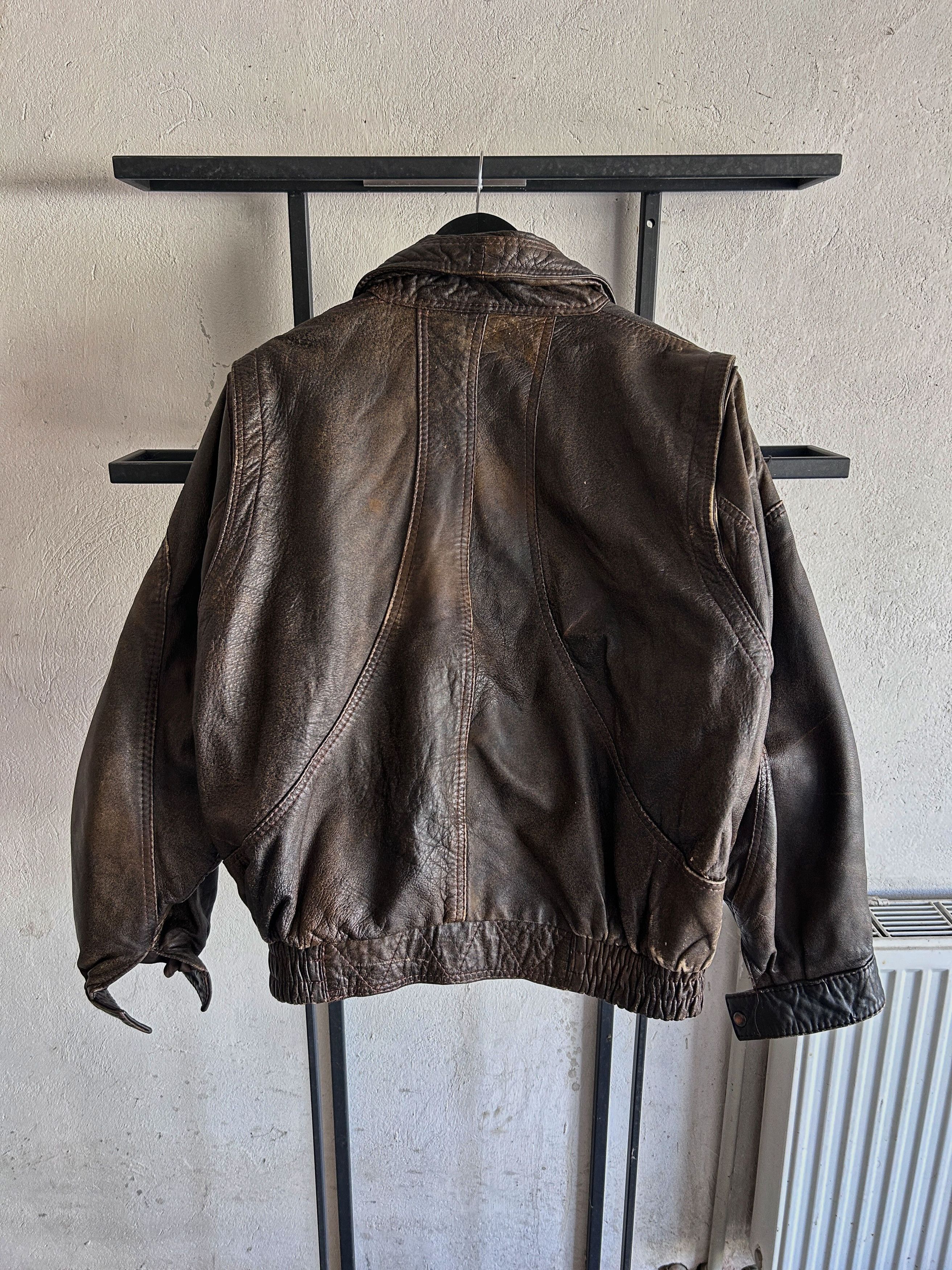 Other Vintage Brown Leather Jacket Cropped Bomber Y2K Streetwear Size US L / EU 52-54 / 3 - 6 Thumbnail