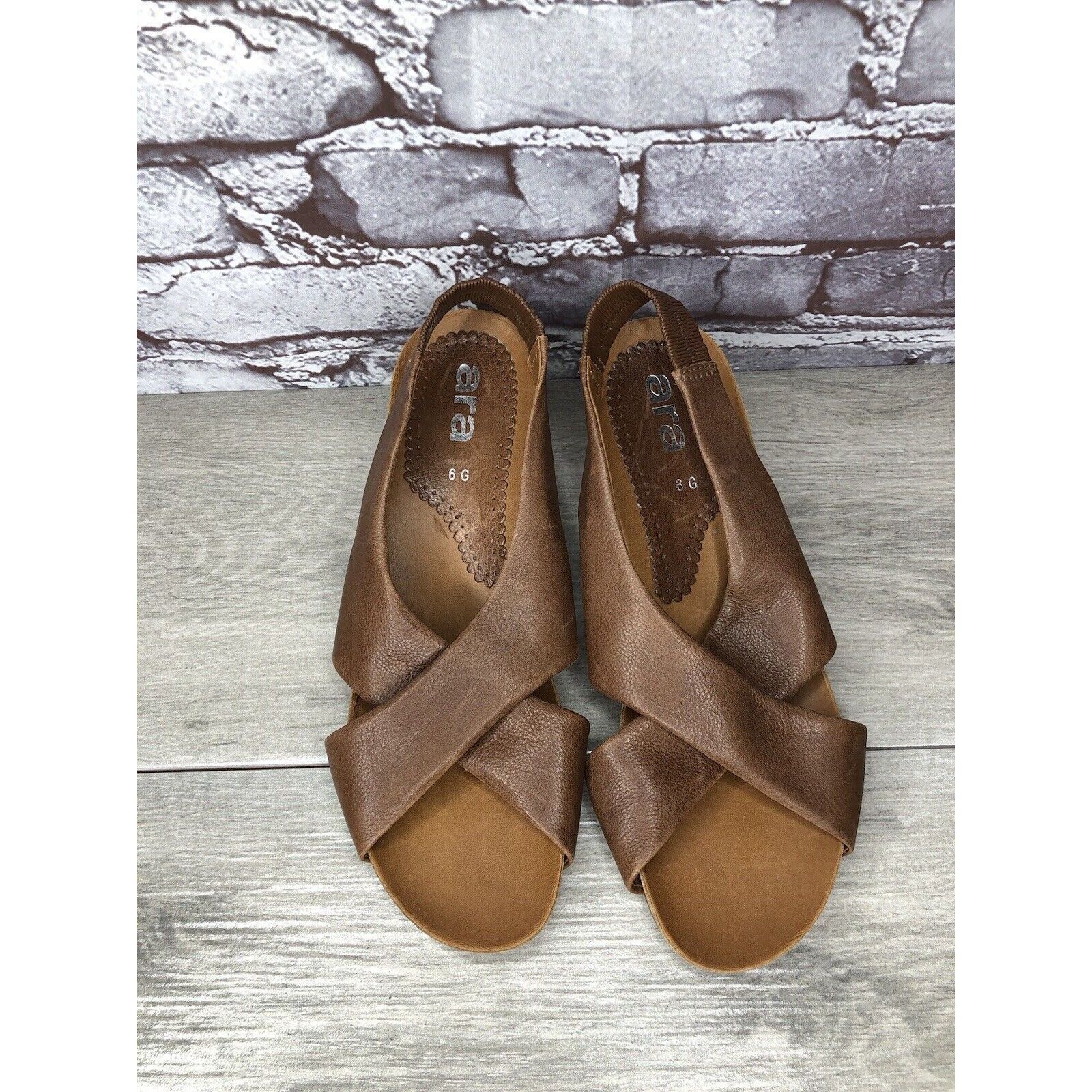 Other Ara Brown Leather Cross Strap Wooden Stacked Heel Sandals Wo Size US 8 / IT 38 - 11 Thumbnail