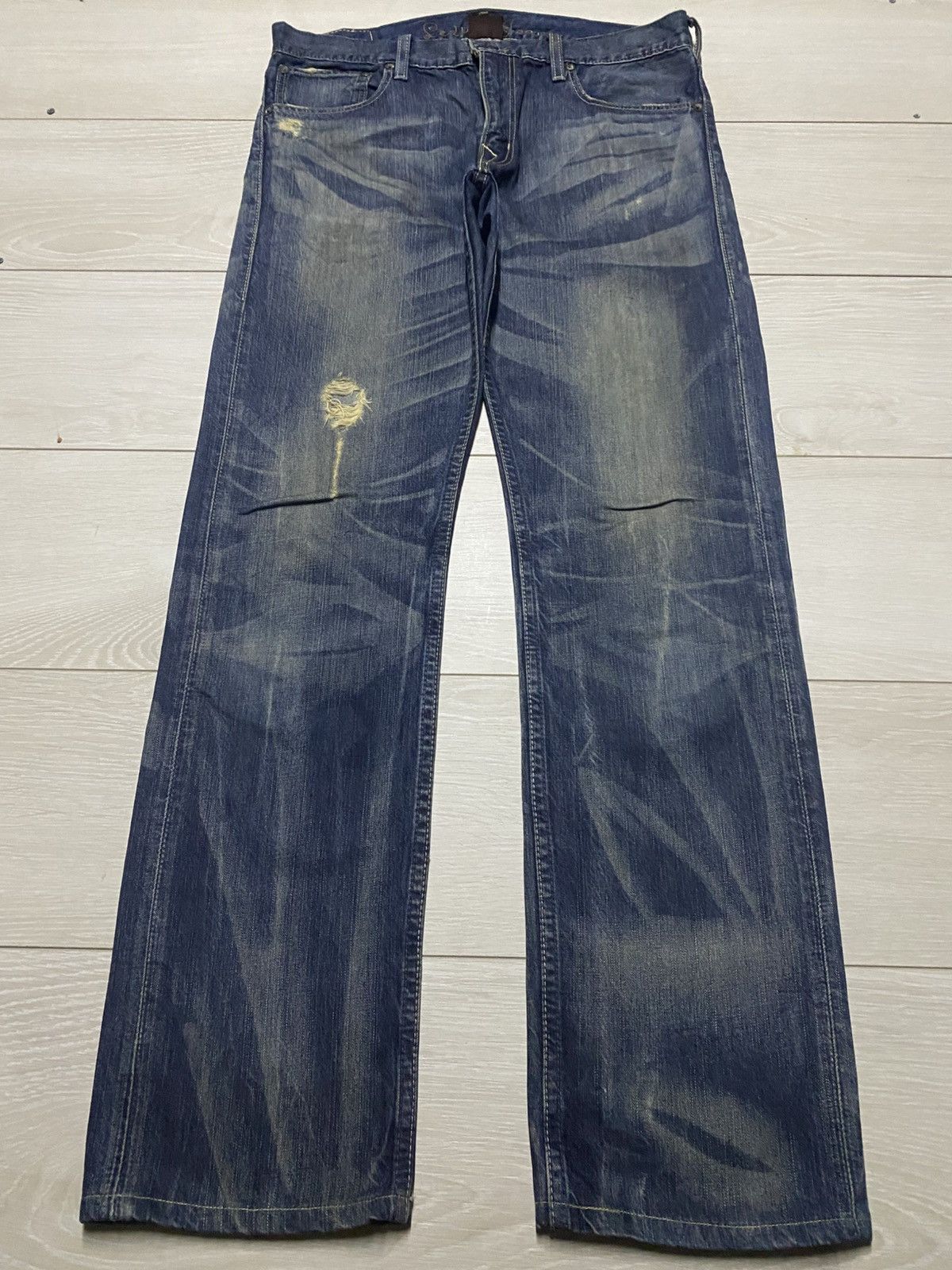 Levi's Levis 202 Vietnam Crazy Wash Distressed Buckle Back Jeans Size US 33 - 1 Thumbnail