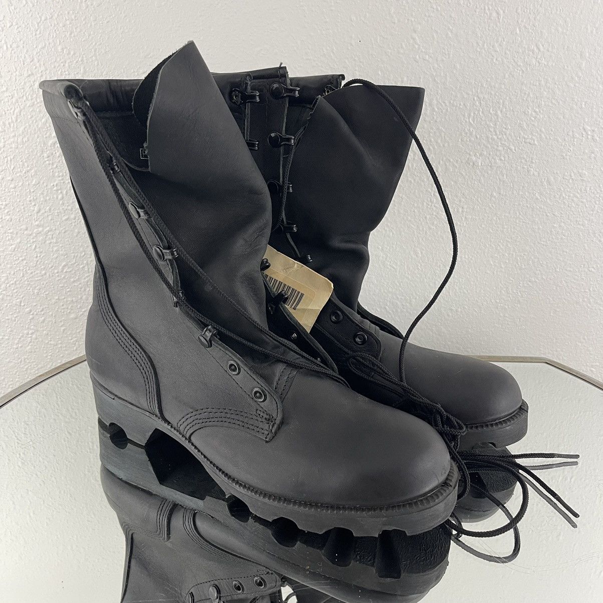Vintage Vintage 80s Black Leather Lace Up Moto Army Combat 