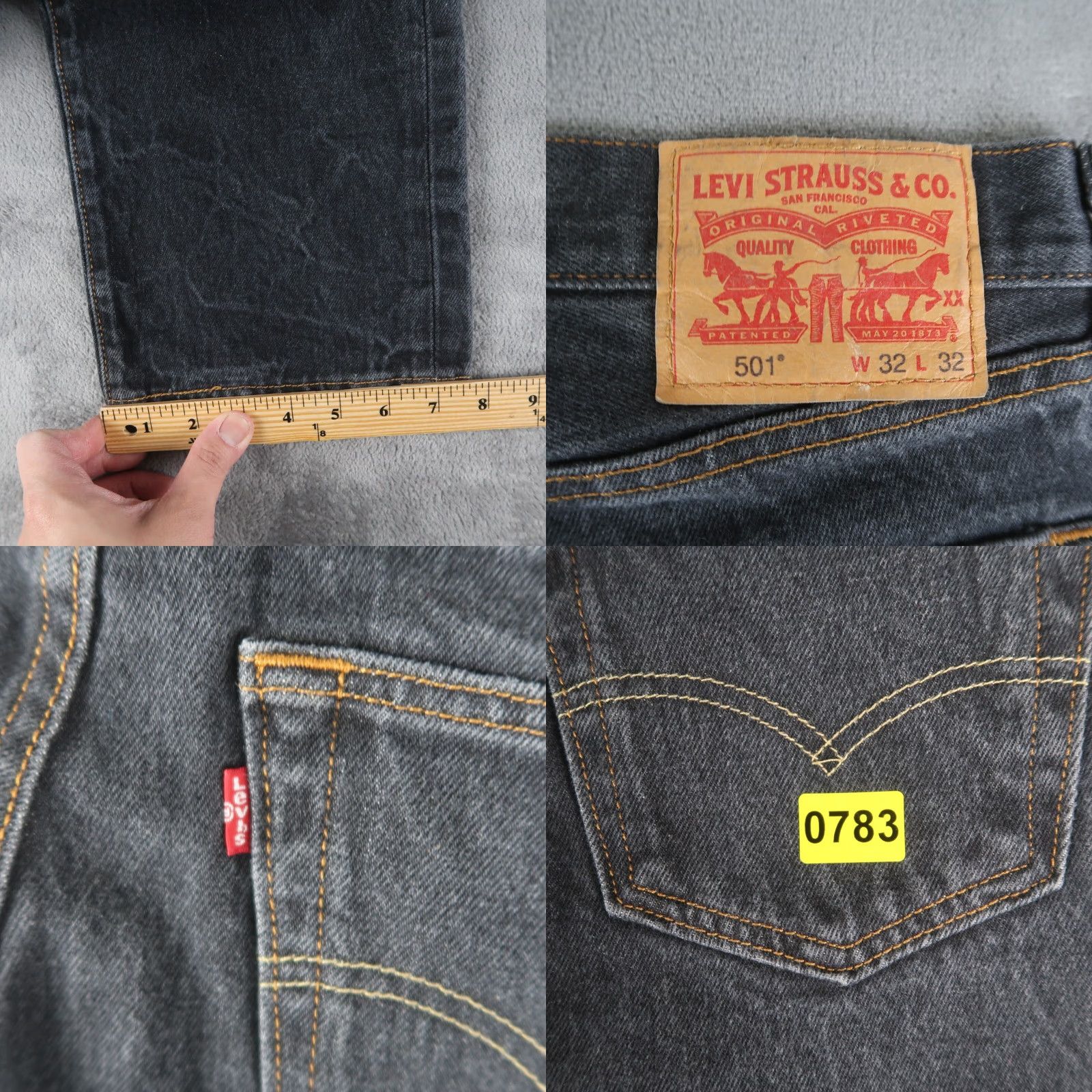 Levi's VINTAGE Levi's 501 Jeans Straight Denim Black Men Size 32x32 32x28.5, 5-Pocket, Button Closure, Distressed, Medium Wash, USA 90s? Men Size US 32 / EU 48 - 9 Thumbnail