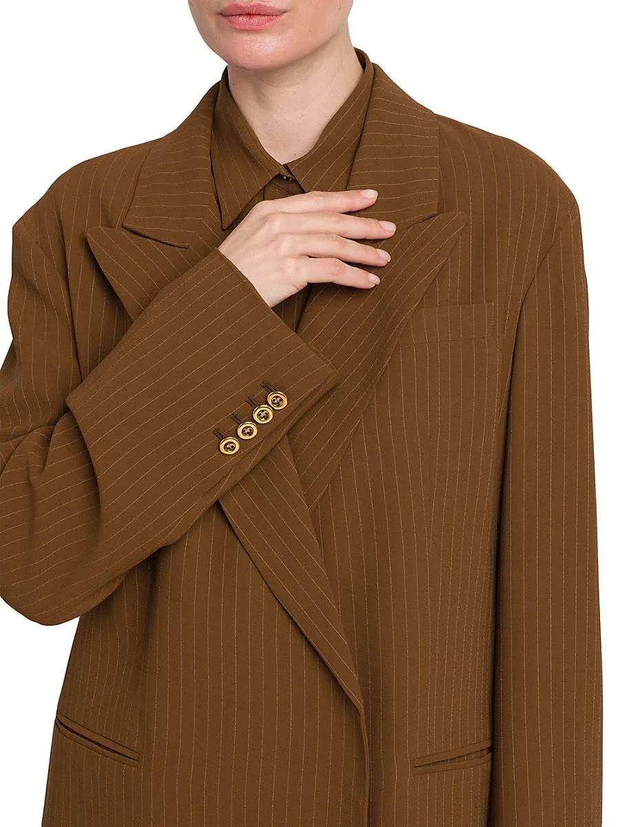 Loro Piana o1srvl11e0824 Aisha Chalk Stripes Jacket in Brown Size XXL / US 16-18 / IT 52-54 - 7 Thumbnail
