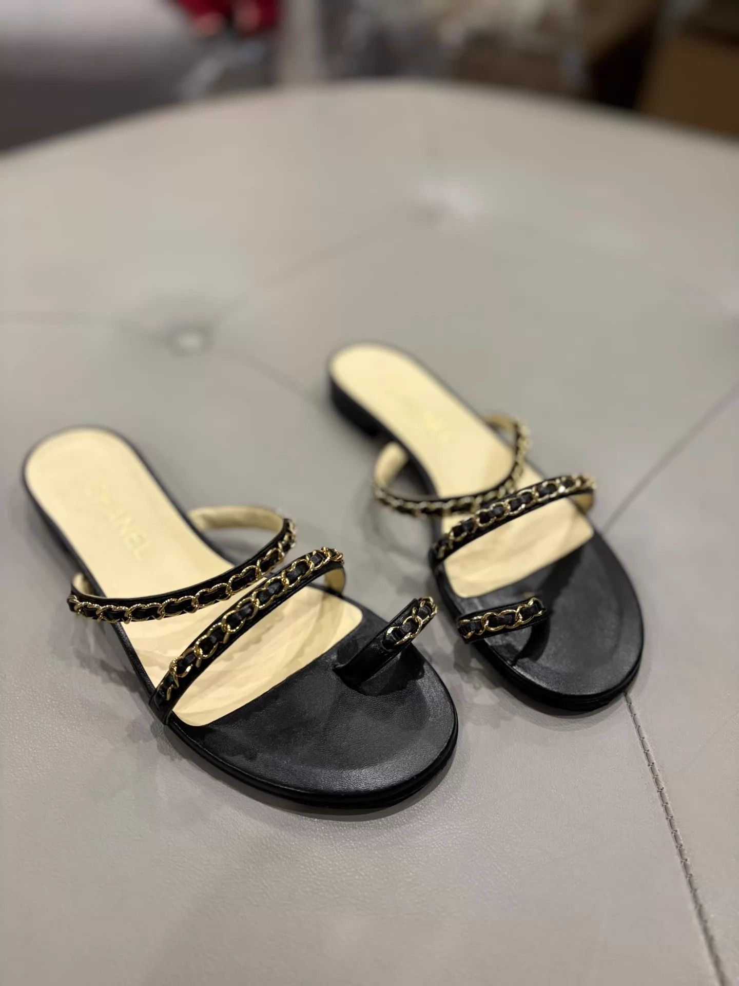 Chanel Chanel Black Leather Chain Sandal 38 (99 New) Size US 7.5 / IT 37.5 - 1 Thumbnail