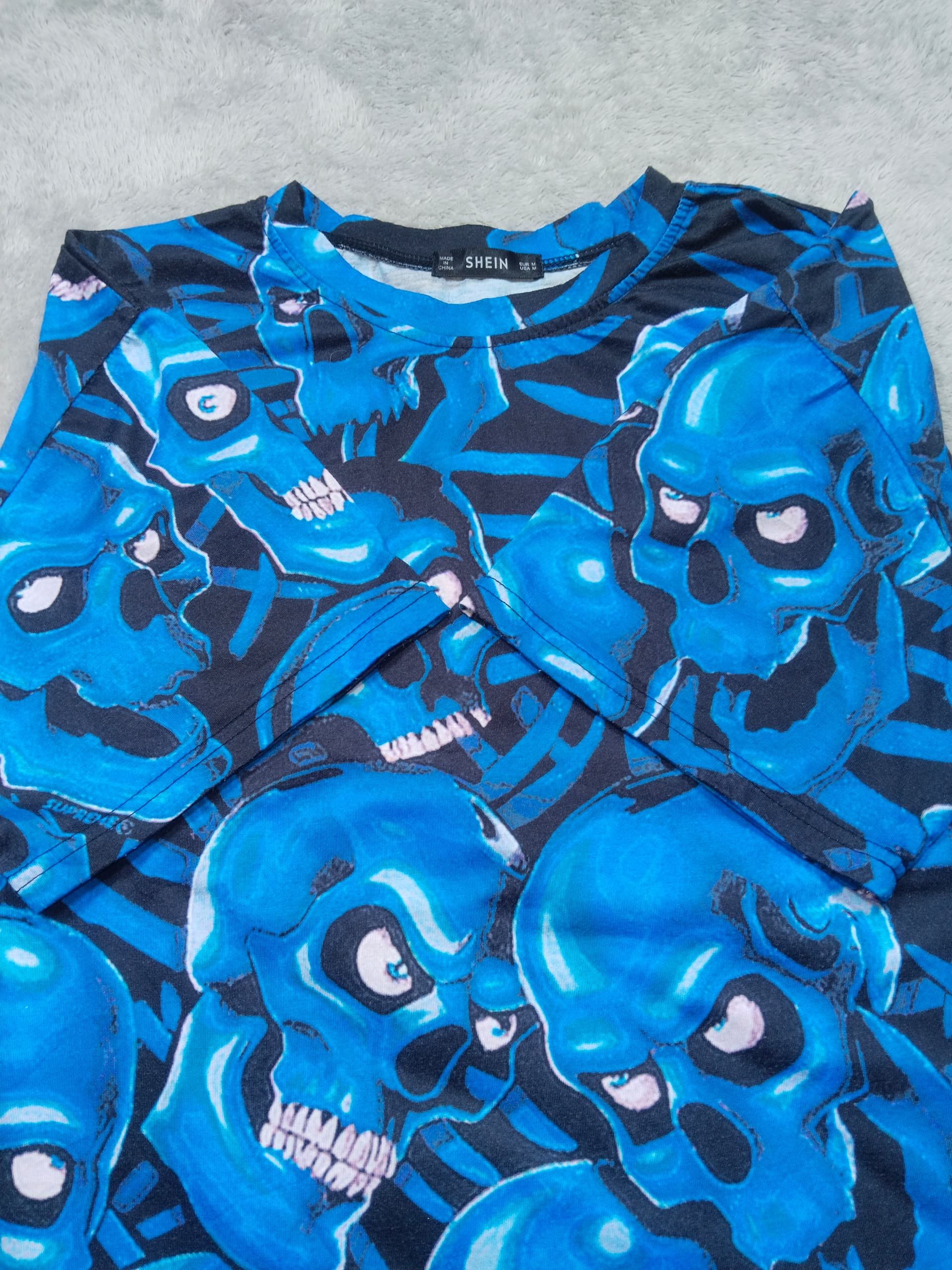 Shein SHEIN FULL PRINT HORROR SKULLS GRAPHIC BLUE T SHIRT Size US M / EU 48-50 / 2 - 3 Thumbnail