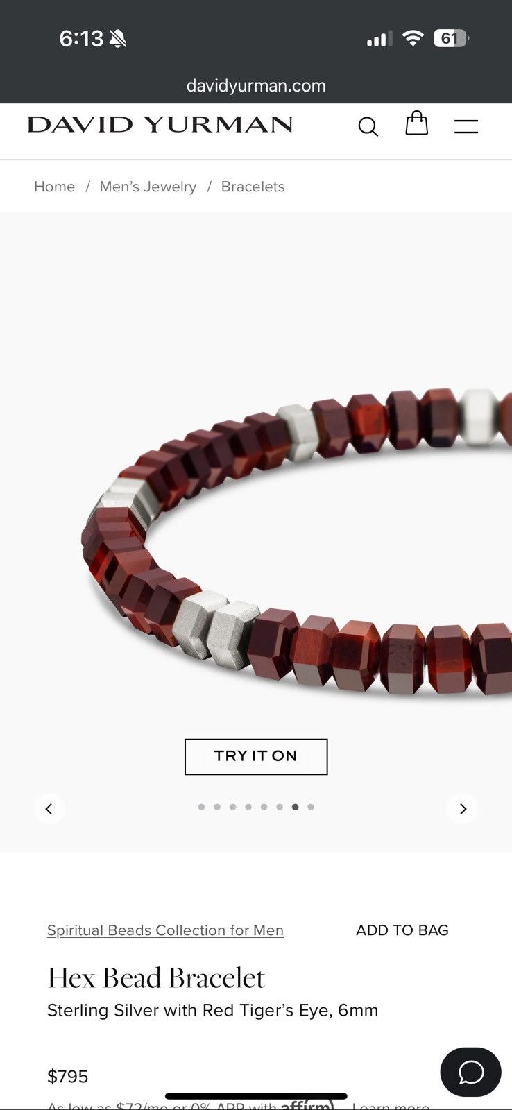 David Yurman Red Tiger’s Eye, 6mm Size ONE SIZE - 1 Thumbnail