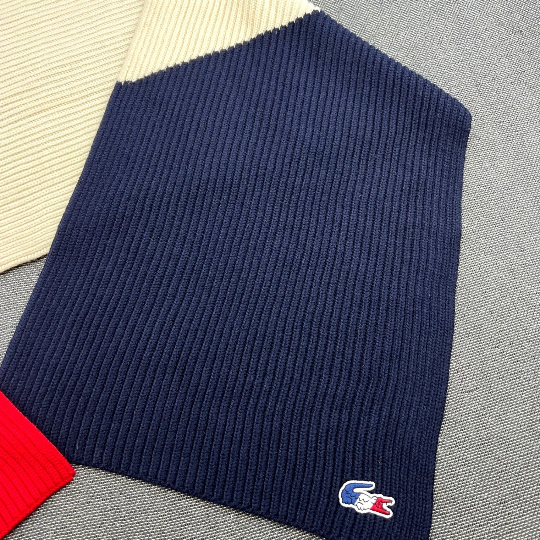 Lacoste LACOSTE France Olympic Games Tribute Scarf Limited Edition 100% Wool Crocodile Scarf Multicolor Unisex Wool 70 inches Mens Womens Boys Girls Size ONE SIZE - 5 Thumbnail