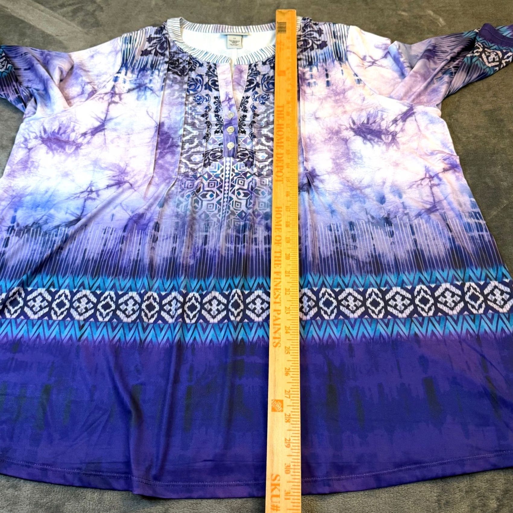 Vintage Catherines Tunic Blouse Geometric 1X Purple 3/4 Sleeve Pullover Womens Plus Size Blouse Size XL / US 12-14 / IT 48-50 - 6 Thumbnail