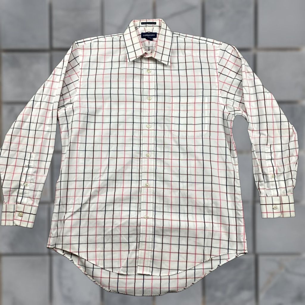 Lands' End Lands' End Button-Up Shirt Mens 16 / 33 White Check No Iron Pinpoint Oxford Slim? (Wait) Size US L / EU 52-54 / 3 - 1 Thumbnail