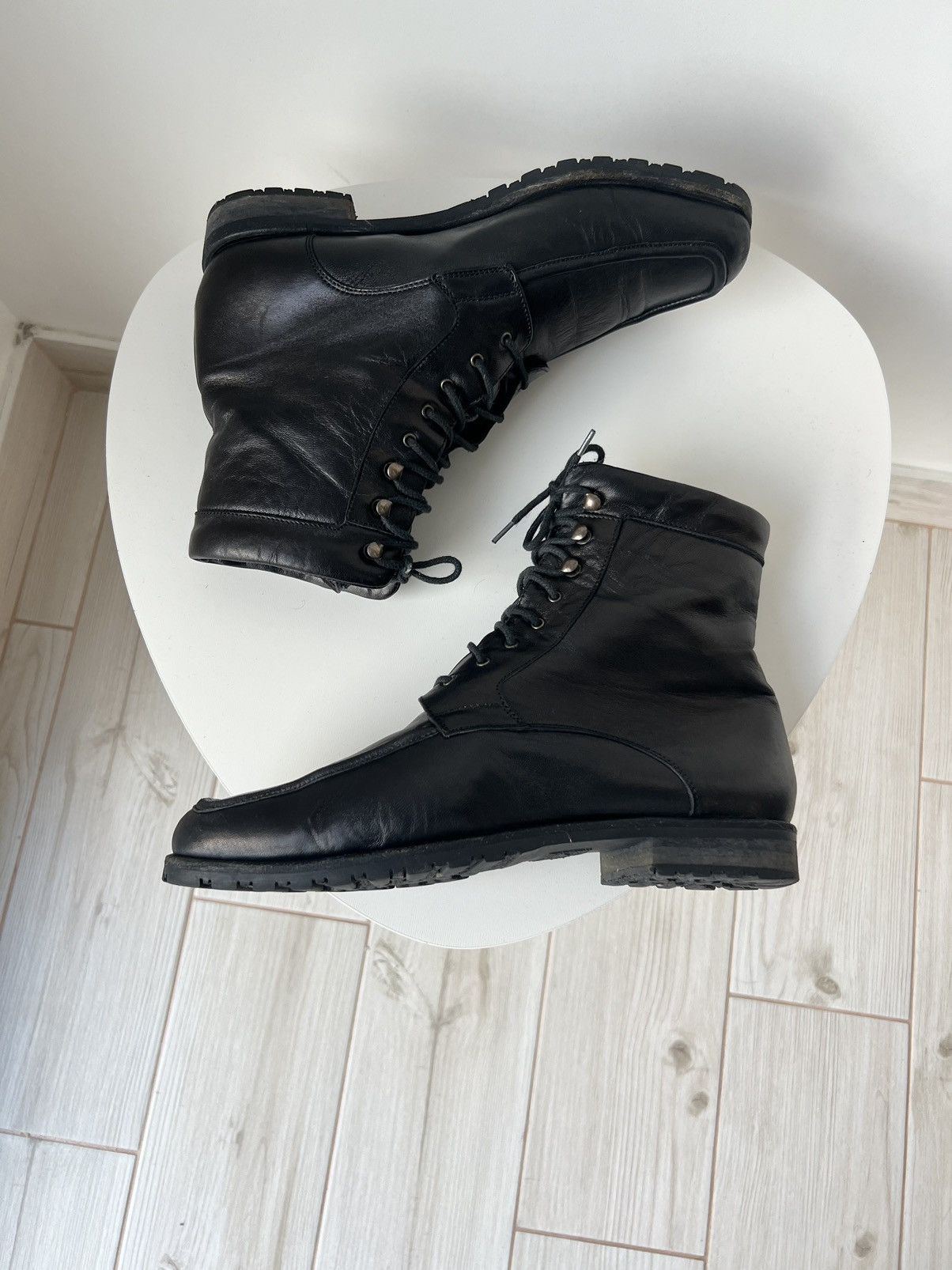 Bally Bally Black Leather Hiking Style Boots Lace Up Lug Sole Size US 5.5 / EU 38 - 5 Thumbnail