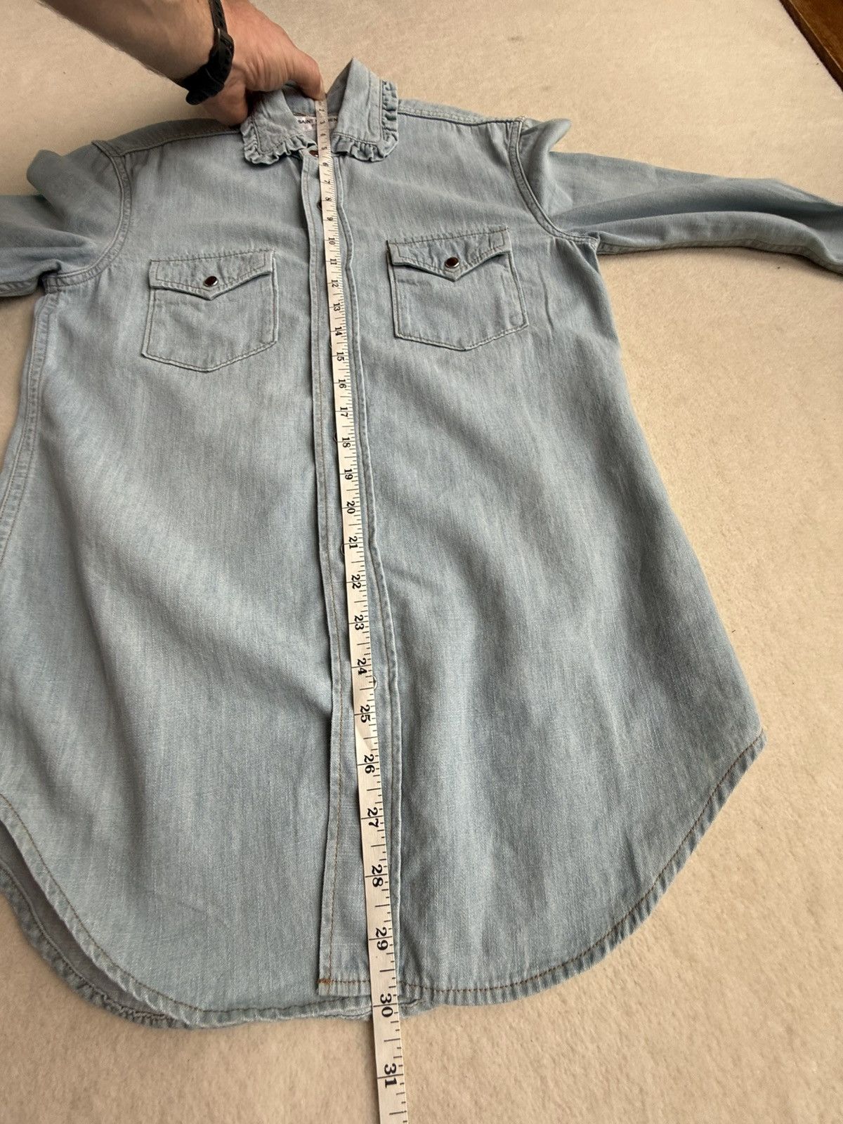 Saint Laurent Paris SS16 Saint Laurent ruffle collar blue denim shirt Hedi surf Size US S / EU 44-46 / 1 - 4 Thumbnail