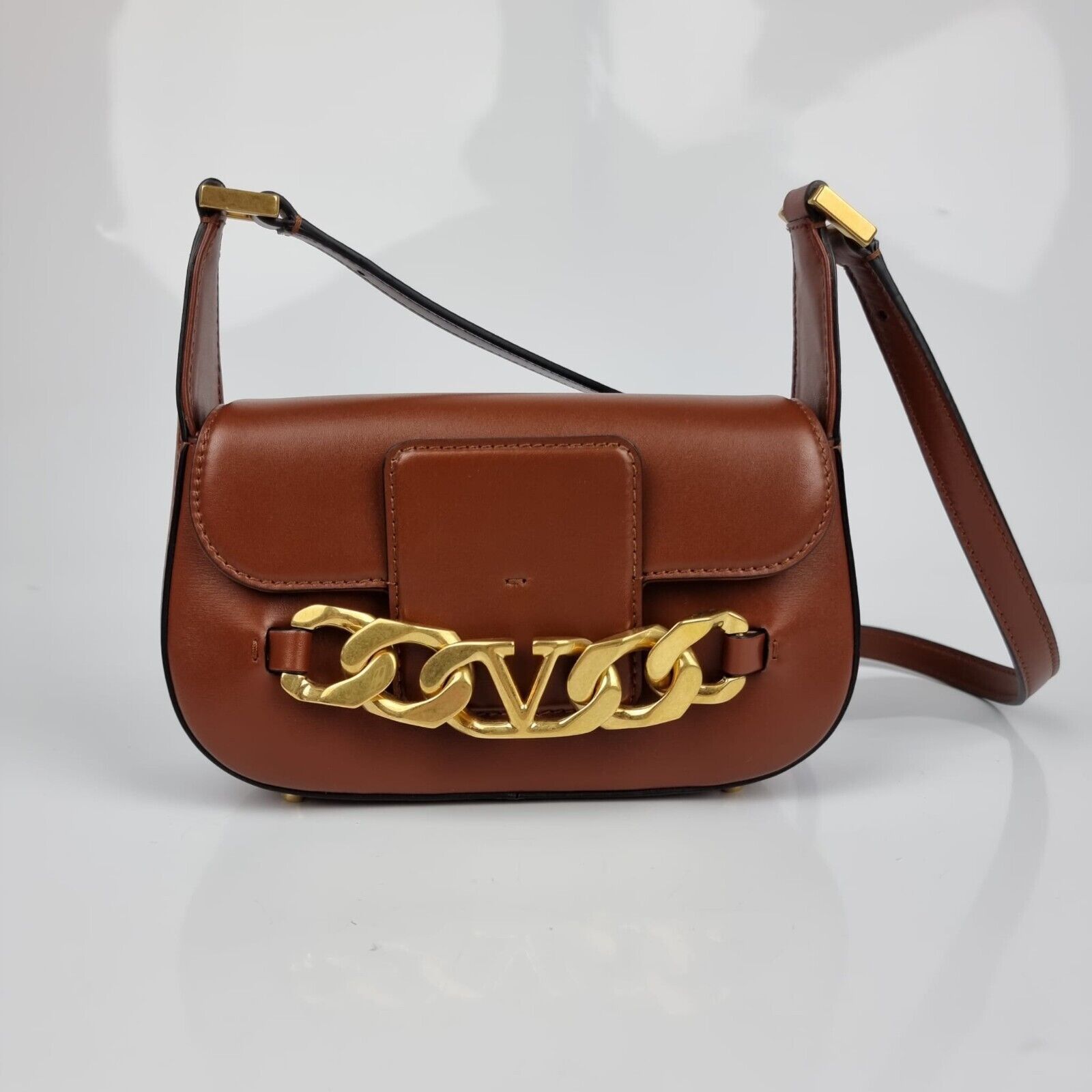 Valentino Garavani Small V Chain Leather Brown Shoulder Bag