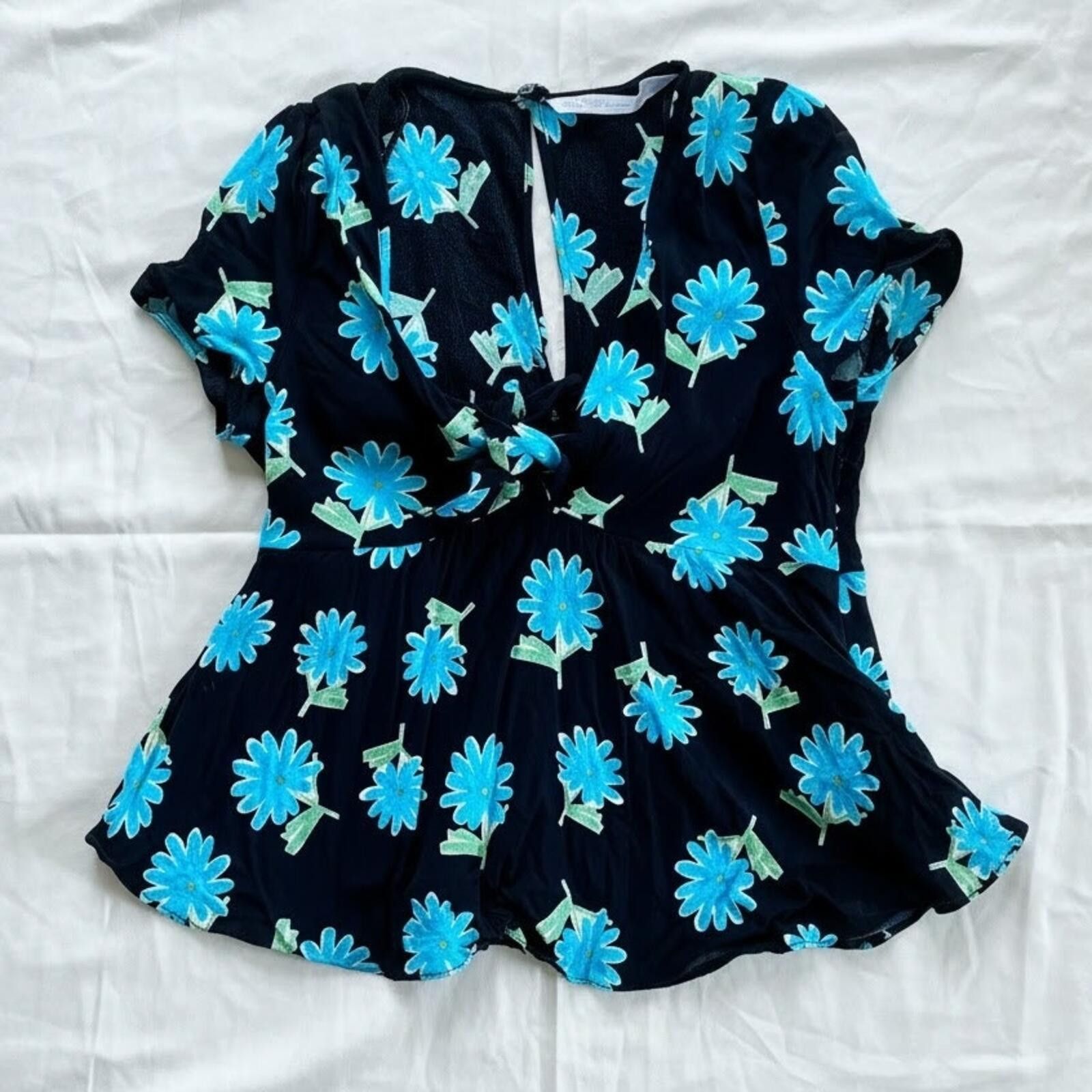 Zara Zara Black Floral Daisy Peplum Blouse Top Womens Small Size S / US 4 / IT 40 - 1 Thumbnail