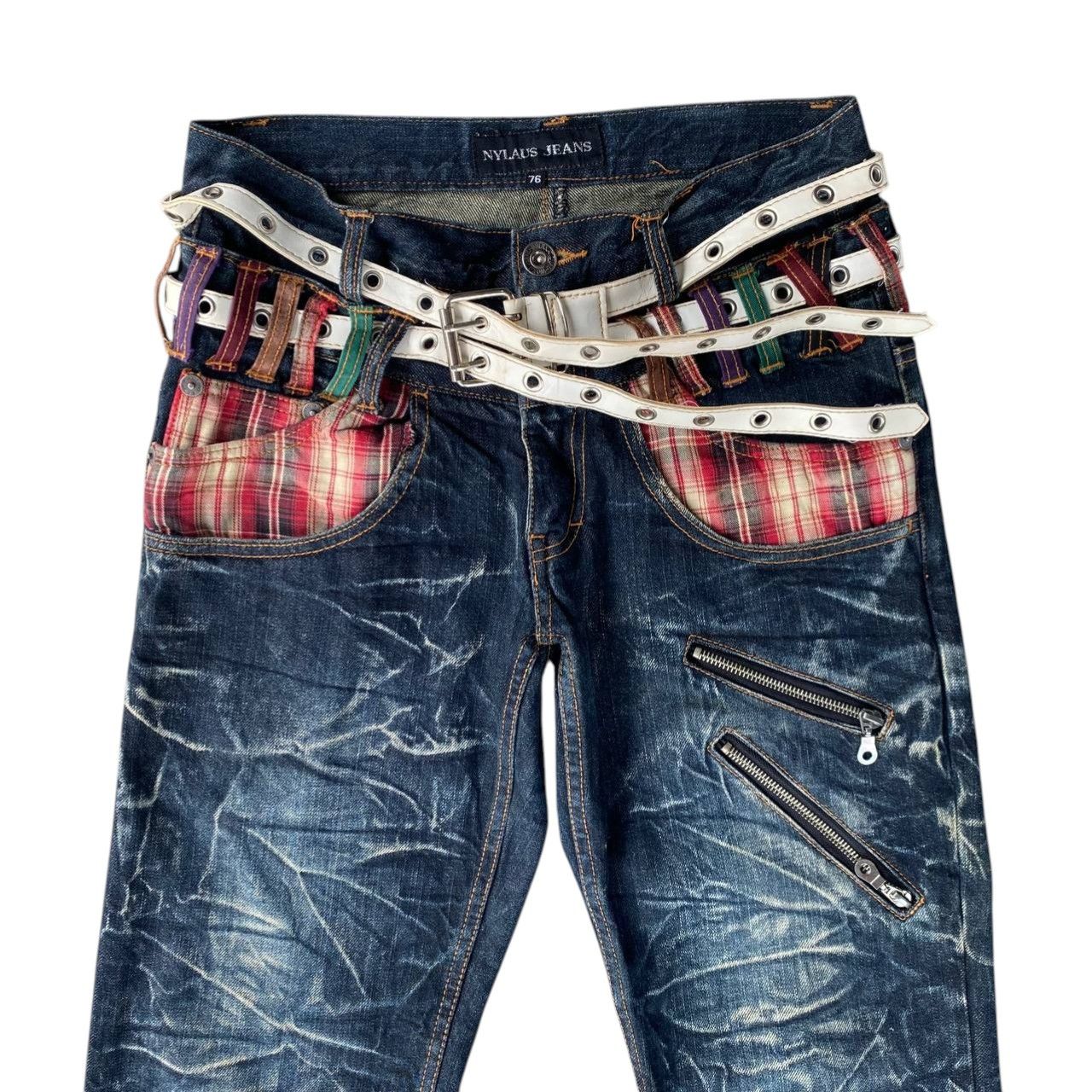 Japanese Brand Harajuku Y2K Nylaus Japan Double-Waist Belted Jean Ghostclaw Size US 29 - 7 Thumbnail
