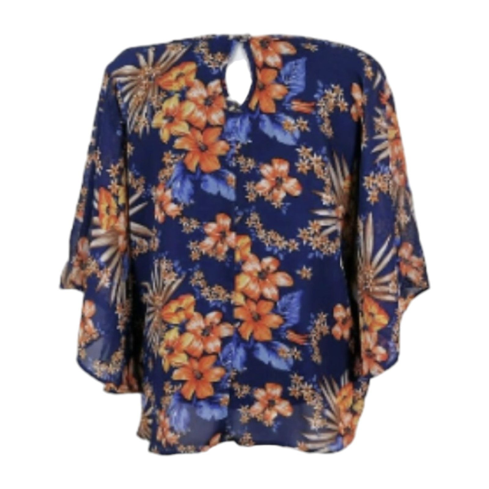 Other Faith & Joy Size XL Navy Blue Floral Butterfly Sleeve Blouse Size XL / US 12-14 / IT 48-50 - 4 Thumbnail
