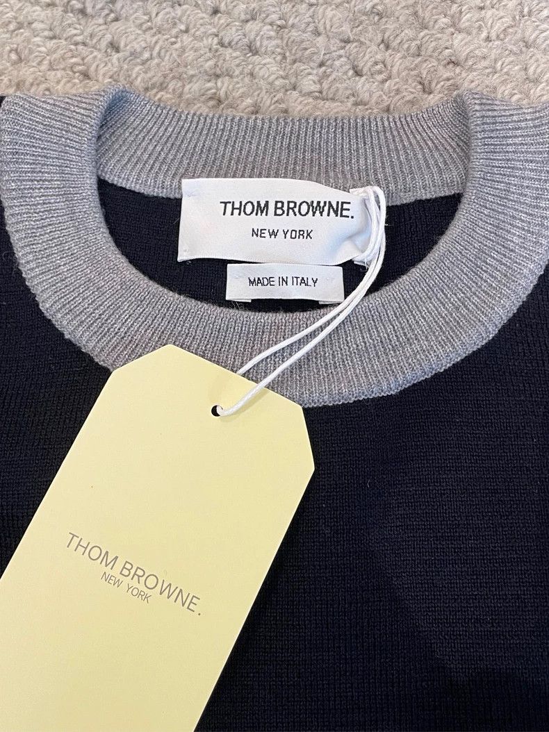 Thom Browne Thom Browne White and black grey patch round neck sweater Size US XXL / EU 58 / 5 - 6 Thumbnail