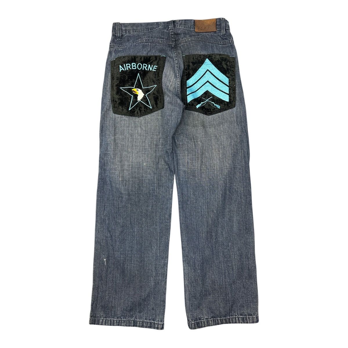 Japanese Brand Y2K Baggy Denim Jeans Airborne Military Patch Wide Leg Size US 32 / EU 48 - 3 Thumbnail