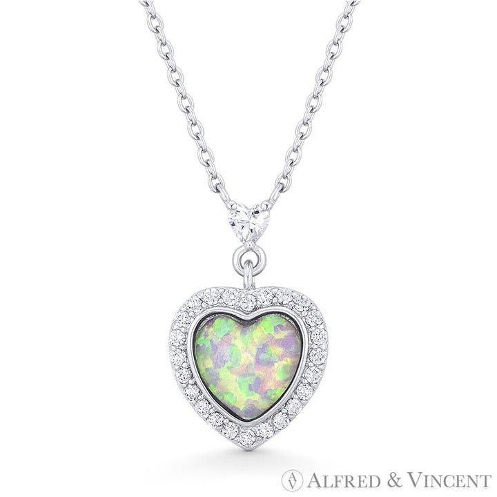 Other Pink Lab-Created Opal CZ 925 Sterling Silver Heart Pendant Size ONE SIZE - 1 Preview