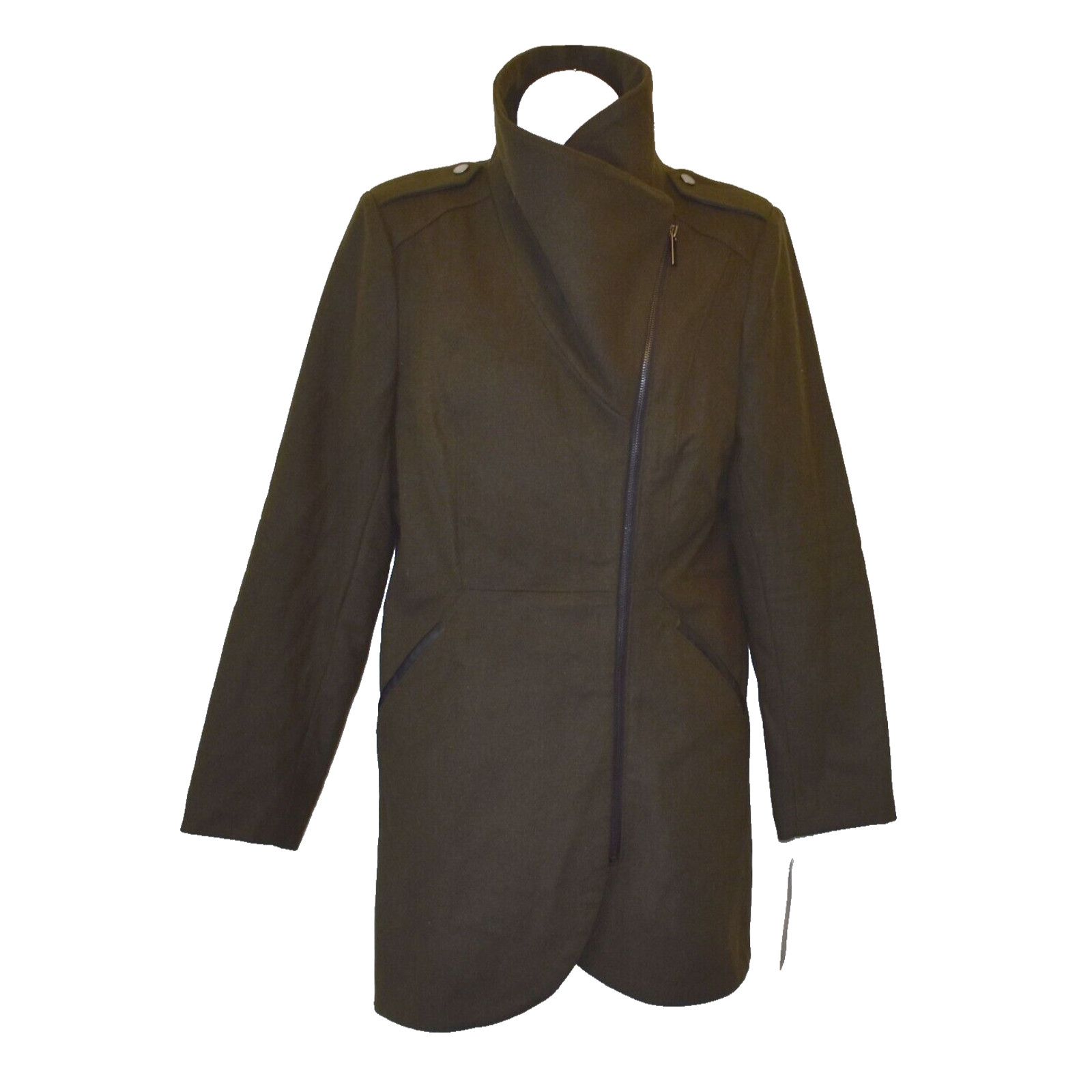 French Connection NWT FRENCH CONNECTION 0G4 Military Green Asym Wool Coat Sz M Size M / US 6-8 / IT 42-44 - 2 Thumbnail