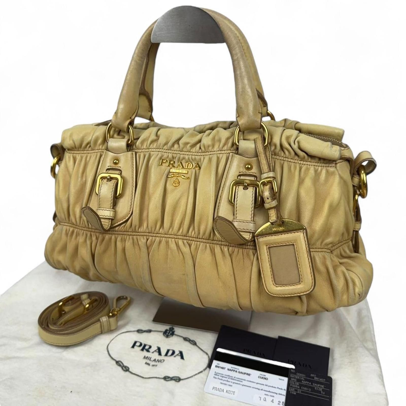 Prada Prada - Beige Leather Handbag Gold Hardware Size ONE SIZE - 2 Thumbnail