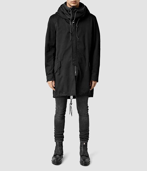 image of Allsaints Black Cotton Prior Parka, Men's (Size Small)