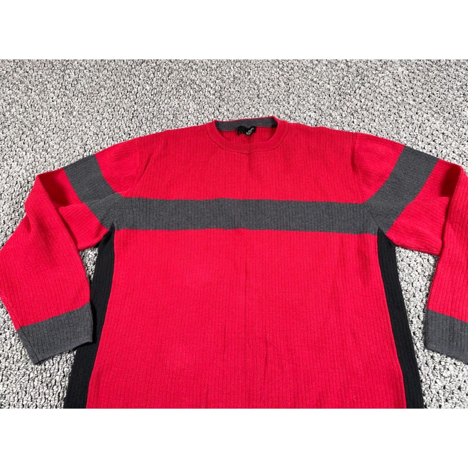 Vintage VINTAGE Y2K STYLE Sweater Men XL Red Gray Striped Knit Crew Neck Pullover Cotton Knit Casual 90s Mens FX? Size US XL / EU 56 / 4 - 4 Thumbnail