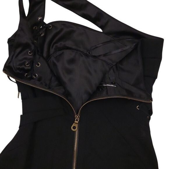 L.A.M.B. L.A.M.B Mini Bodycon Dress Lace Up Buckles One Shoulder Blac Size XS / US 0-2 / IT 36-38 - 13 Thumbnail