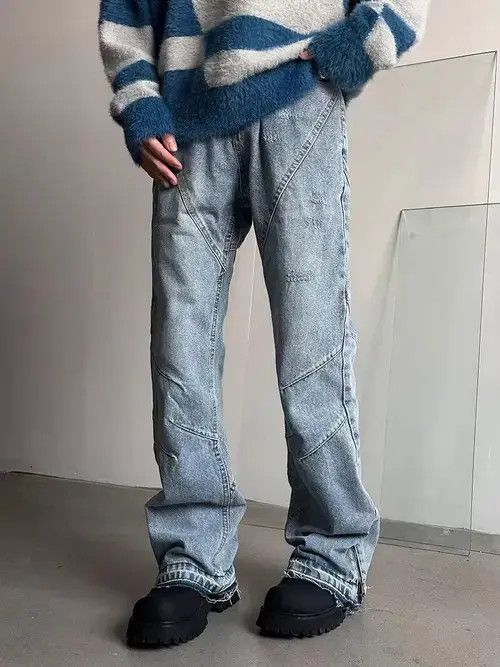 Jean Street Hip Hop Side Zip Micro Flare Y2K Jeans Size US 30 / EU 46 - 2 Thumbnail
