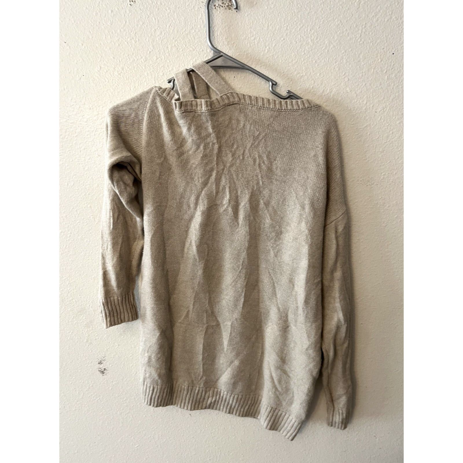 CO VINTAGE New York & Co Sweater Shirt Womens XS Beige Open Cold Shoulder Tunic Pullover Size XS / US 0-2 / IT 36-38 - 3 Thumbnail