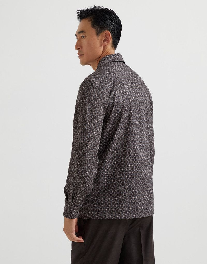 Brunello Cucinelli o1y0526 Patterned Shirt in Brown/Gray Size US M / EU 48-50 / 2 - 4 Thumbnail