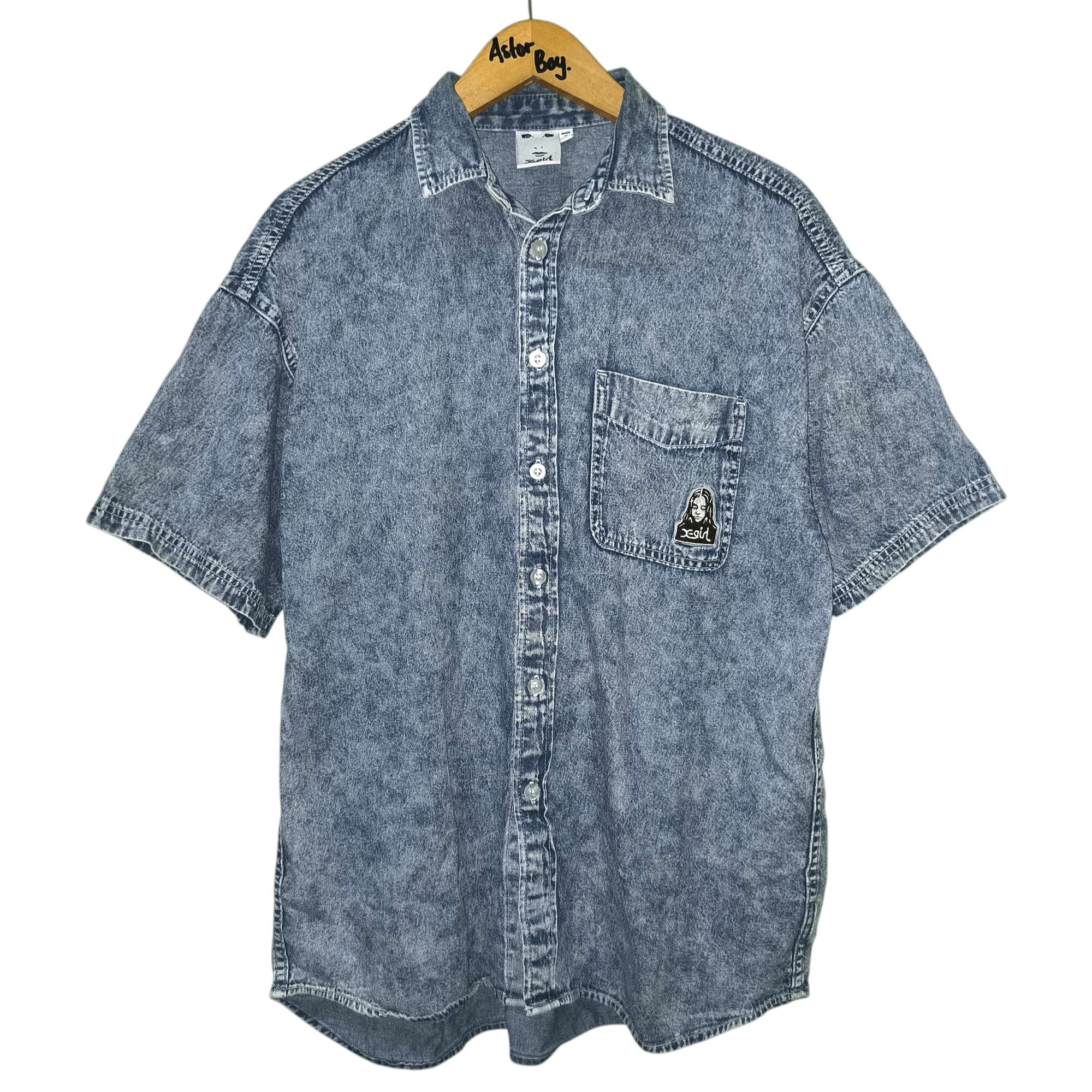 Japanese Brand X-girl Chemical Wash Denim Face Shirts Size US M / EU 48-50 / 2 - 1 Thumbnail