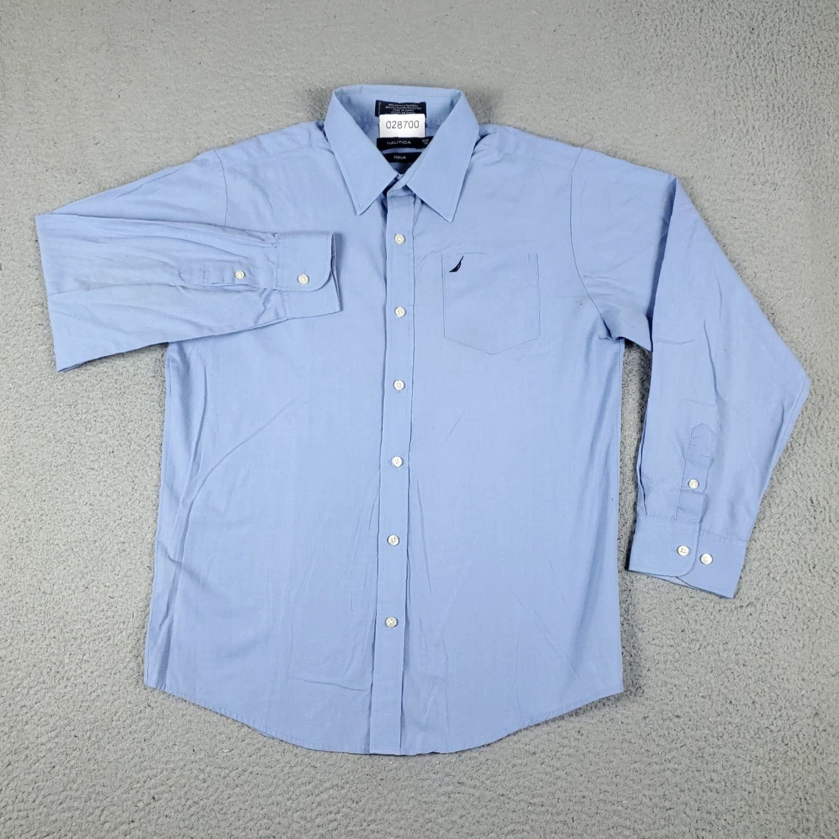 Nautica Nautica Dress Shirt Men Size 16 Blue Poplin Long Sleeve Button Up Collared Formal Workwear Regular Fit American Classic 90s (if applicable) Mens Size 42R - 3 Thumbnail